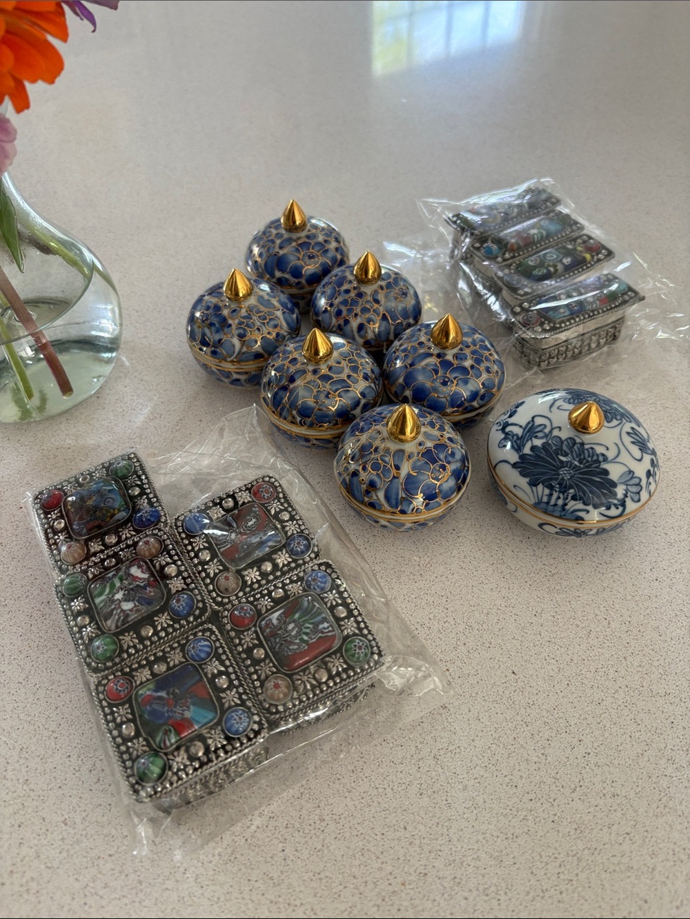Stanley Blue and Gold Floral Trinket Box Collection